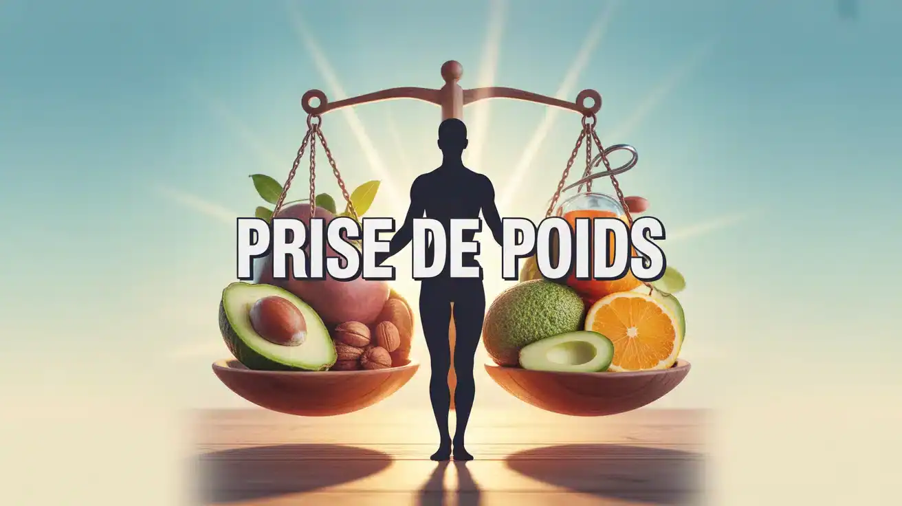 illustration prise de poids avec balance et aliments nutritifs