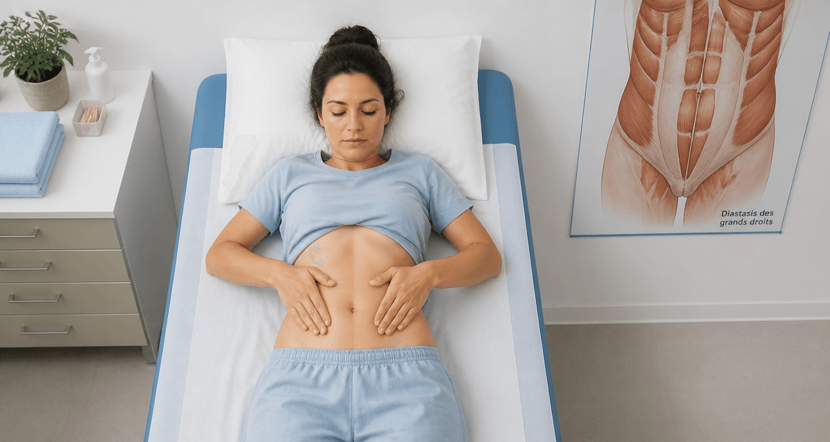 diastasis ventre gonflé femme allongée examen