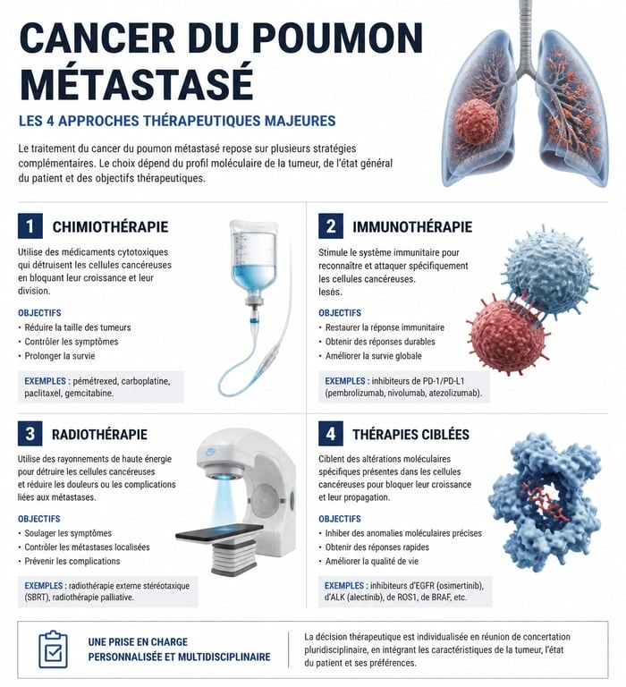 Infographie des traitements contre le cancer du poumon métastasé