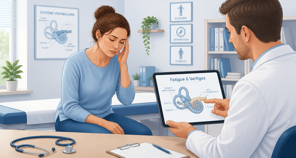 femme fatiguée médecin schéma fatigue vertige