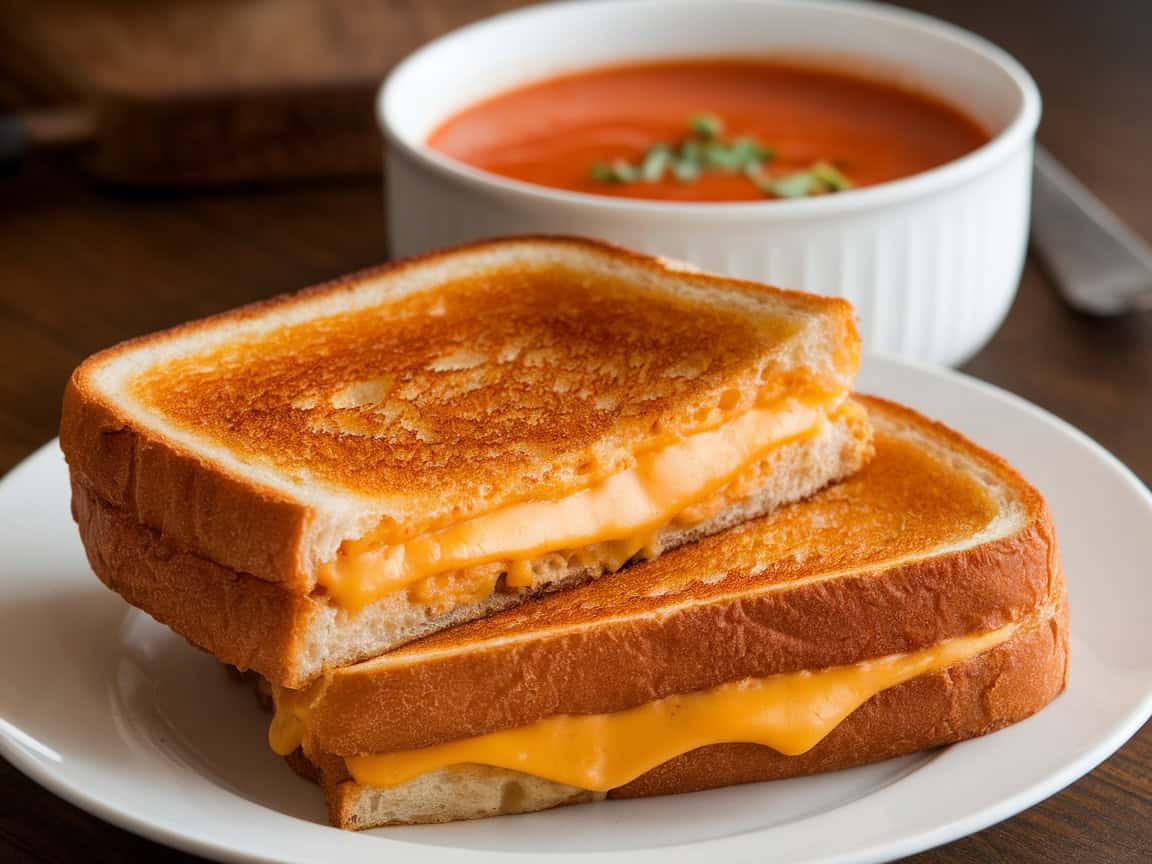 Sandwiches That Go Perfectly With Coffee 5 5. Comfort Combo: Grilled Cheese Dunked in Tomato Soup
