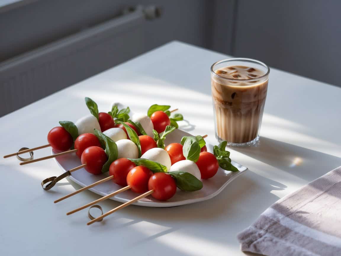 15 Refreshing Treats That Go Perfectly with Iced Coffee for Hot Summer Days 6 6. Caprese Skewers: Fresh Flavors to Refresh