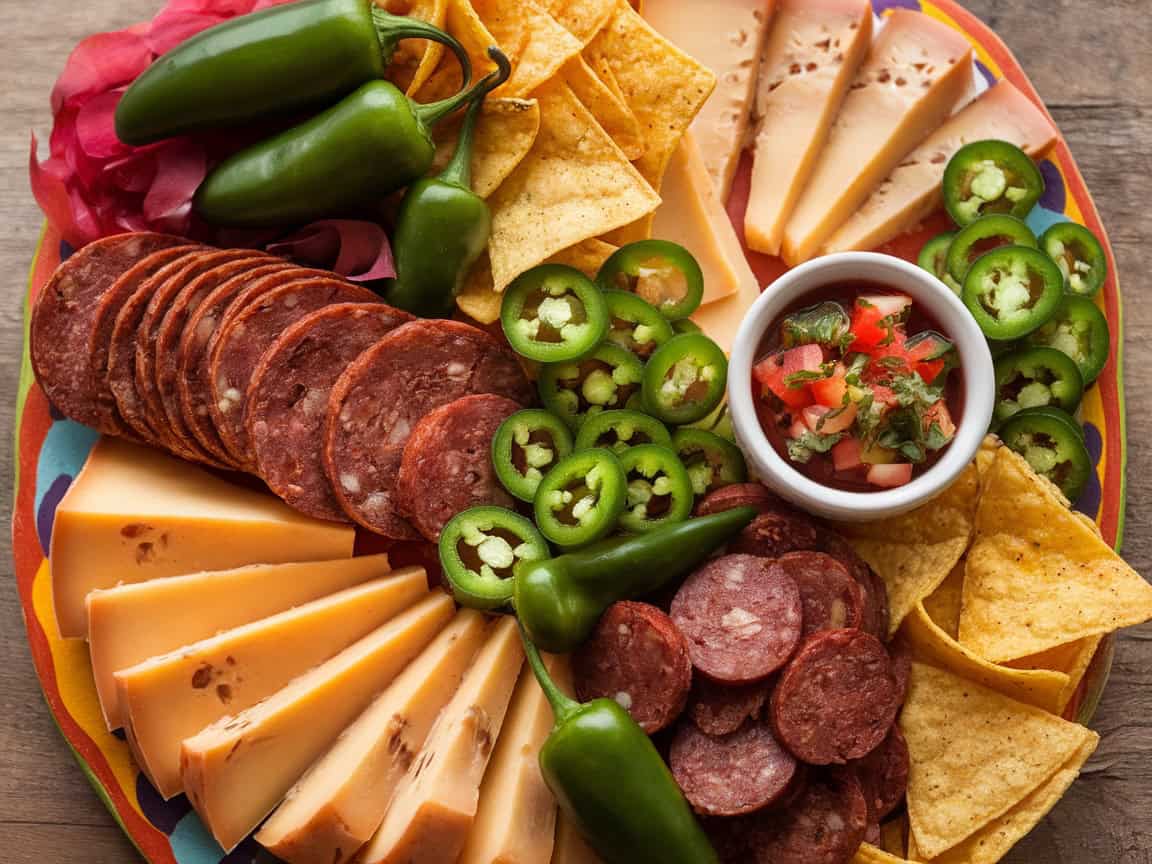Indulge in These 15 Cheese and Meat Platters Alongside Your Coffee 7 7. Spicy Pepper Jack and Chorizo Fiesta Board