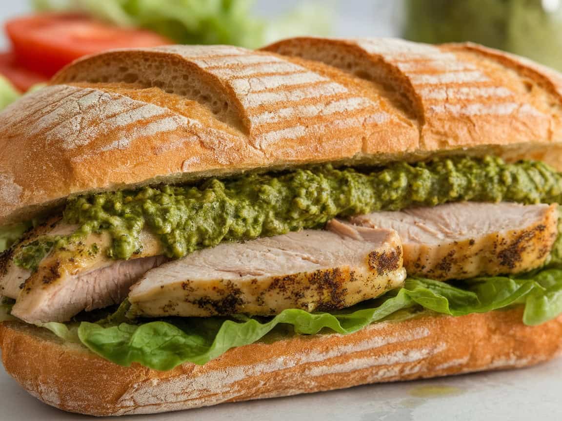 Sandwiches That Go Perfectly With Coffee 6 6. Fresh and Flavorful: Pesto Chicken Ciabatta