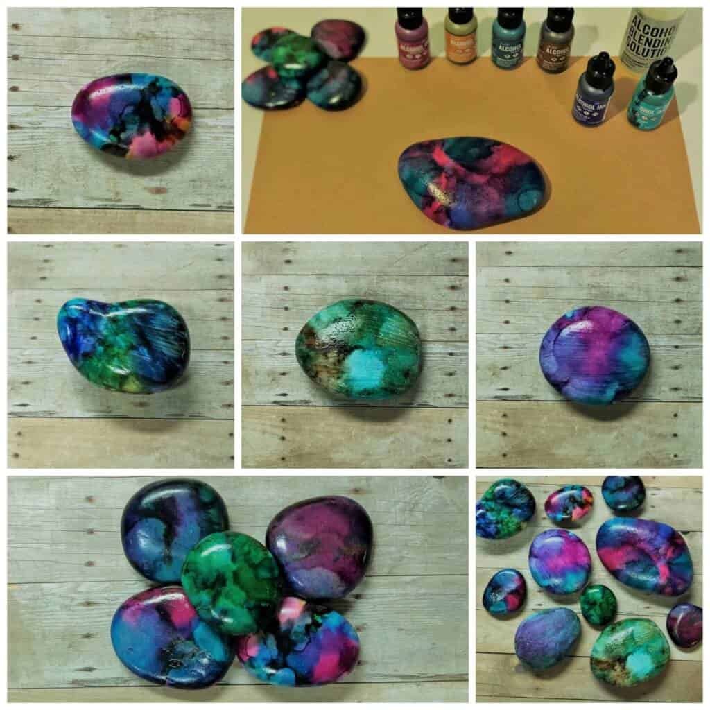 Beginners Guide To Painting Alcohol Inks on Rocks 5 alcohol inks on rock