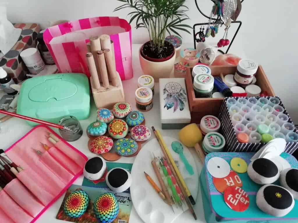 Paint Mandala Stones with Eszter Csóka of Chakra Mandala Stones 5 painting supllies