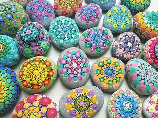 Paint Mandala Stones with Eszter Csóka of Chakra Mandala Stones 9 color mandala stones