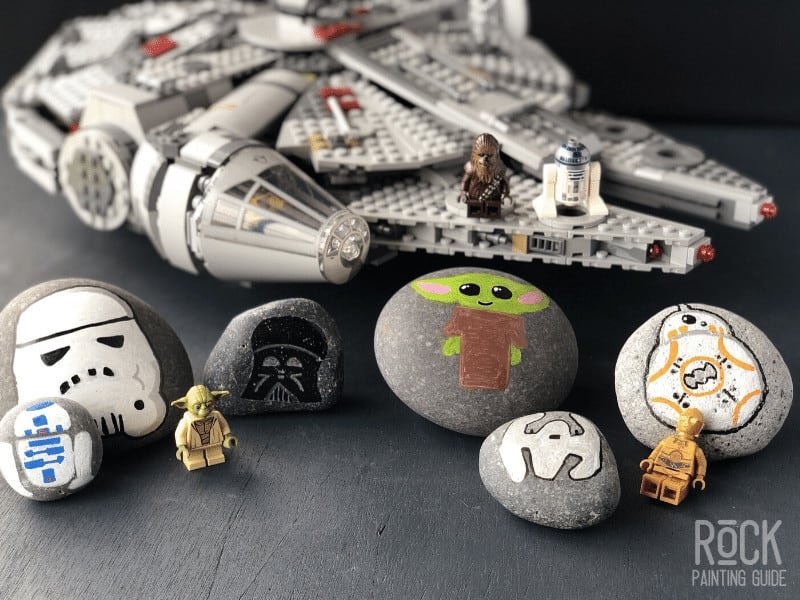 Cool Star Wars Painted Rock Crafts Kids Will Love! 11 star wars painted rock millennium falcon lego set