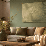 decoration murale vert sauge sur mur avec toile