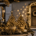 decoration noel exterieur jardin sapins guirlandes