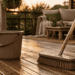 nettoyage terrasse bois savon noir avec balai et seau