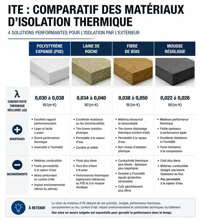 Comparatif des matériaux pour le ravalement et l'isolation thermique par l'extérieur (ITE)