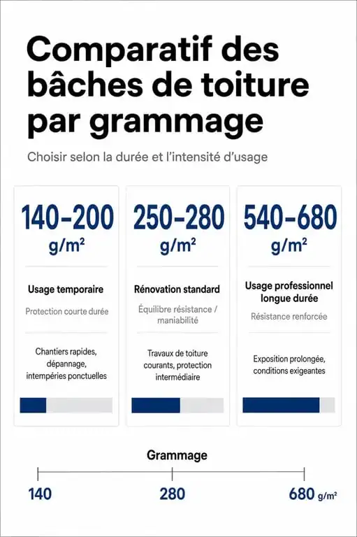 Comparatif des types de bâche pour toiture selon le grammage et l'usage