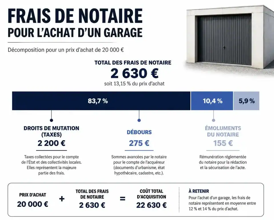 Décomposition des frais de notaire pour l'achat d'un garage ou parking