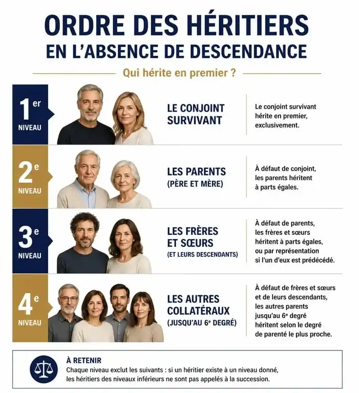 Schéma de l'ordre de succession sans enfant et testament