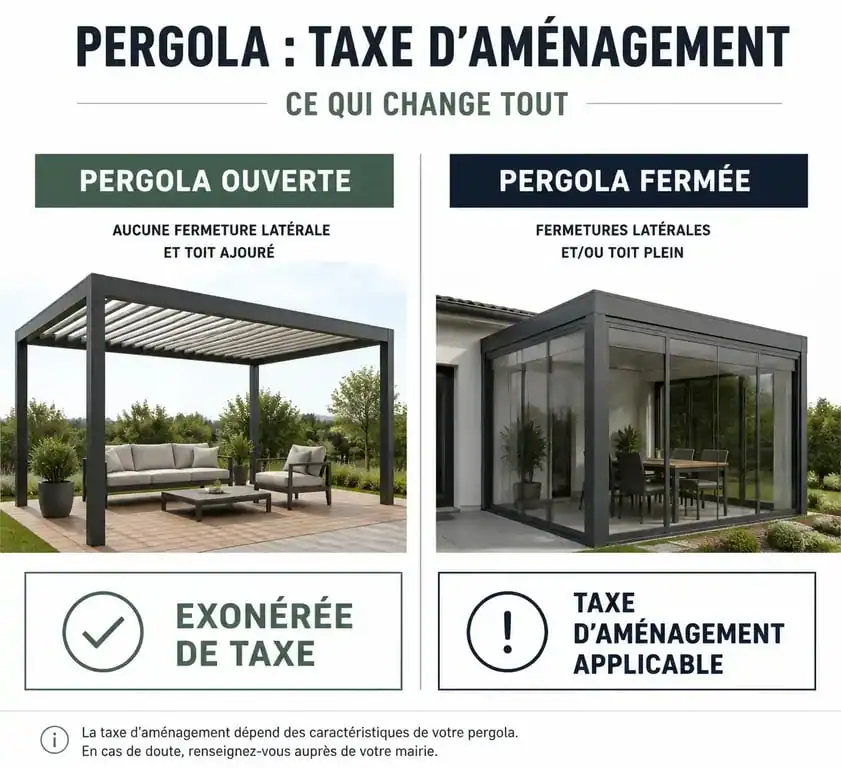 Comparaison fiscale entre pergola ouverte et fermée pour la taxe d'aménagement