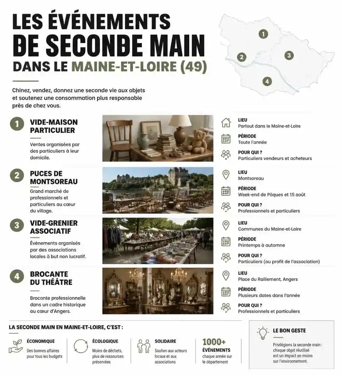 Infographie des types d'événements de vide-maison 49 et brocantes en Maine-et-Loire