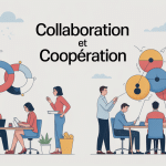 Illustration différence collaboration et coopération au travail