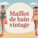 Scène été avec maillots de bain vintage variés et accessoires rétro