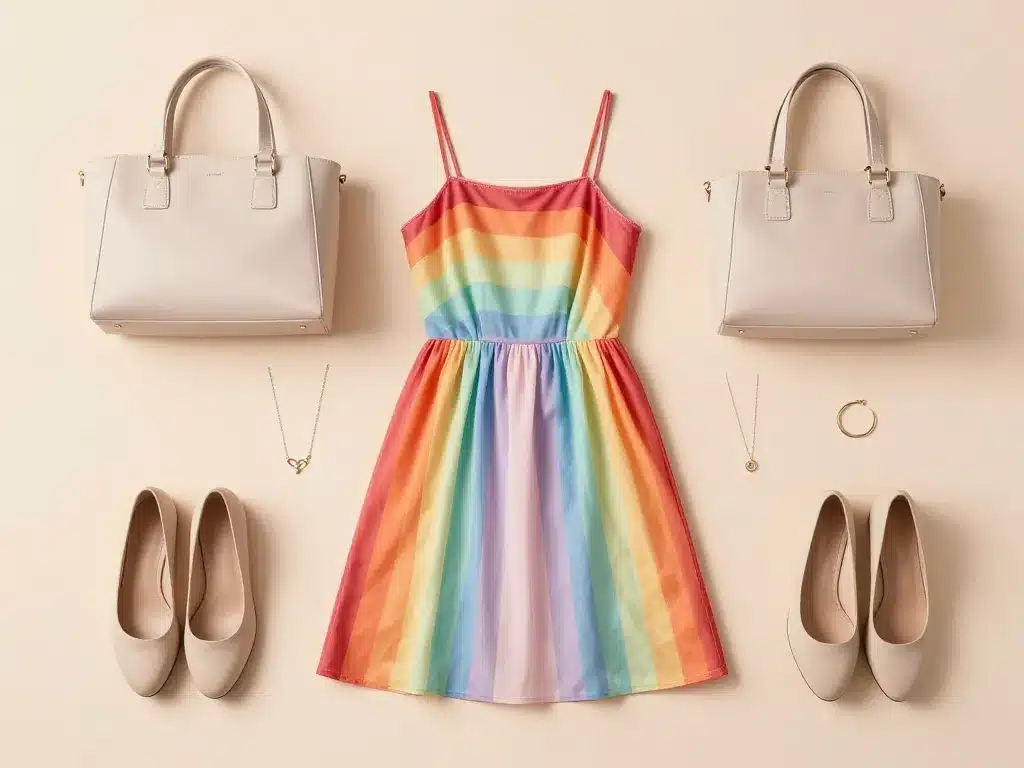 Accessoires et chaussures pour robe arc en ciel harmonie des couleurs