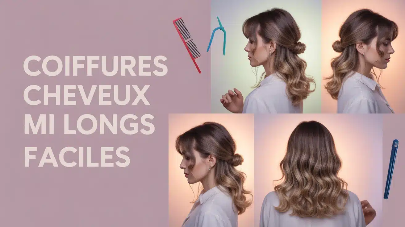 coiffures cheveux mi longs faciles illustration bustes femme