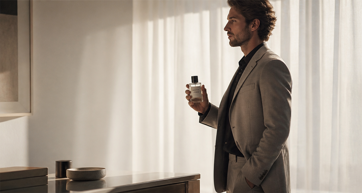 allure parfum homme flacon sur table minimaliste