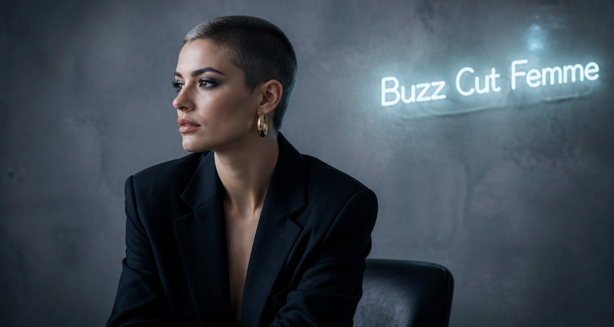 buzz cut femme sur fond studio
