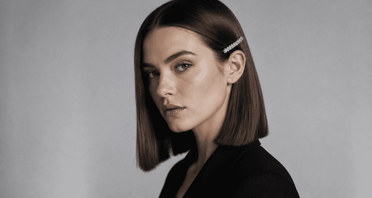 Femme coupe carré long lisse cheveux brillants