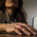 doigt gonflé et du mal à le plier, main féminine, index enflé
