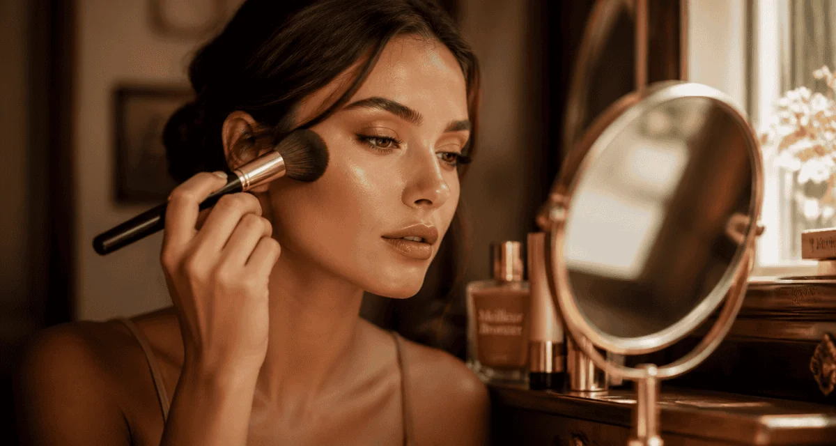 meilleur bronzer femme appliquant maquillage