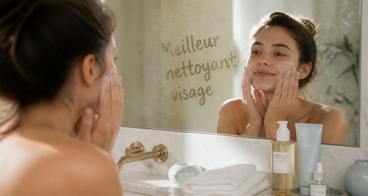 Meilleur nettoyant visage femme applique mousse miroir