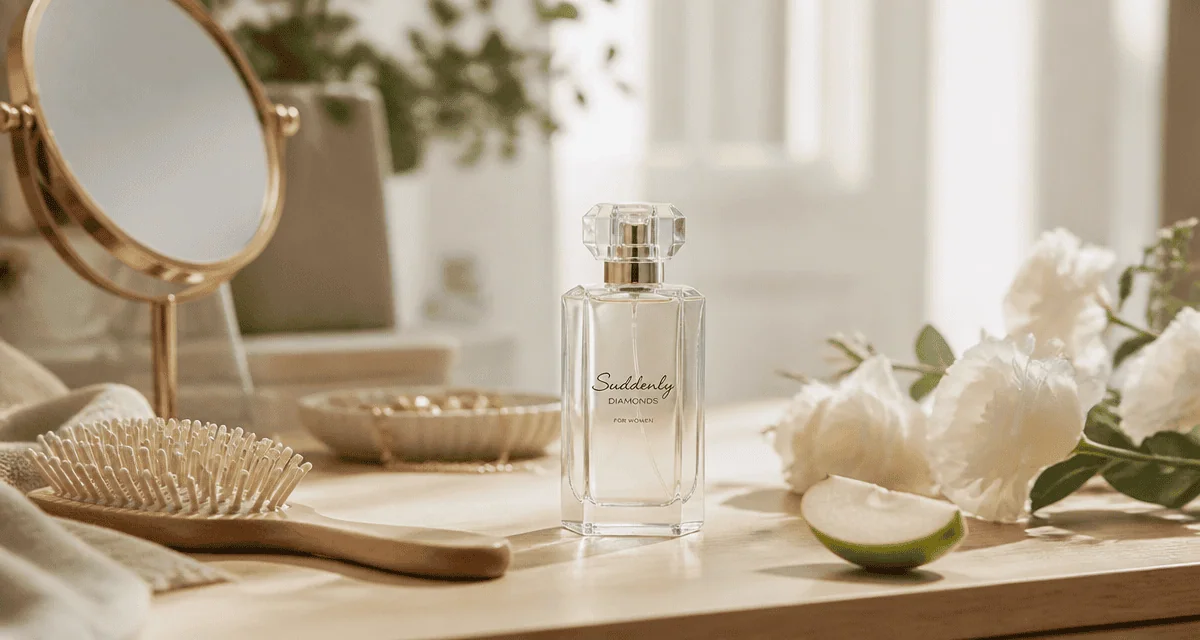 parfum suddenly diamonds avis flacon minimaliste sur coiffeuse