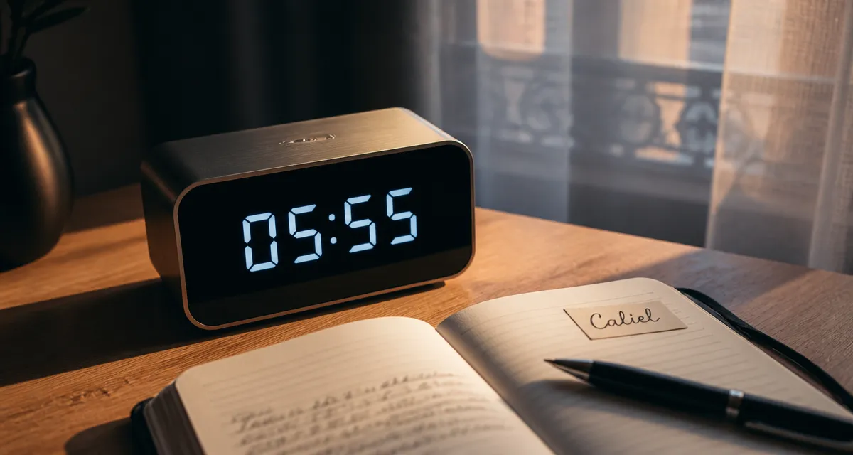 5h55 signification, message de l’ange Caliel : horloge 05:55 et carnet