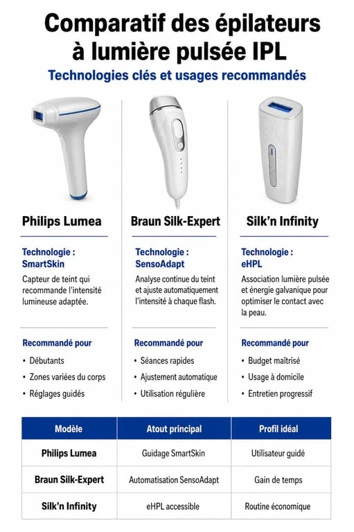 Infographie comparative des meilleurs épilateurs à lumière pulsée pour un comparatif épilateur lumière pulsée 60 millions de consommateur