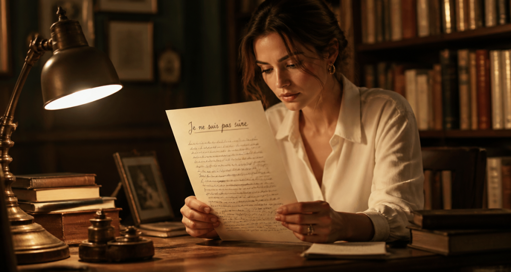 Je ne suis pas sure femme relit lettre manuscrite