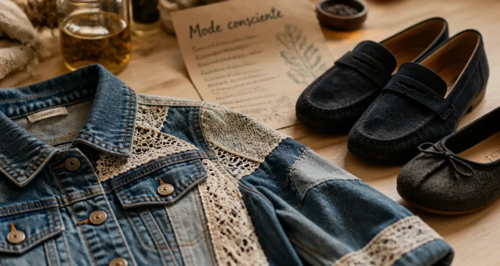 Juliette blog feminin : mode consciente, veste jean patchwork et accessoires barefoot