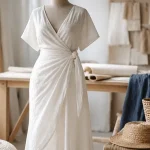 Longue robe blanche été en lin et coton, atelier mode