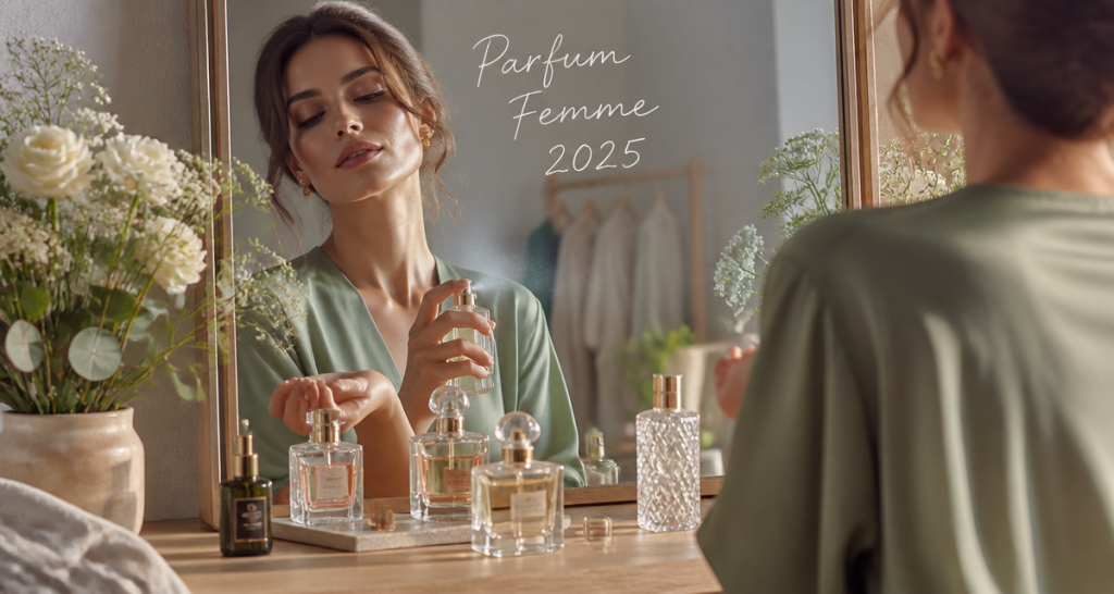 Parfum femme 2025 flacon élégant miroir fleurs