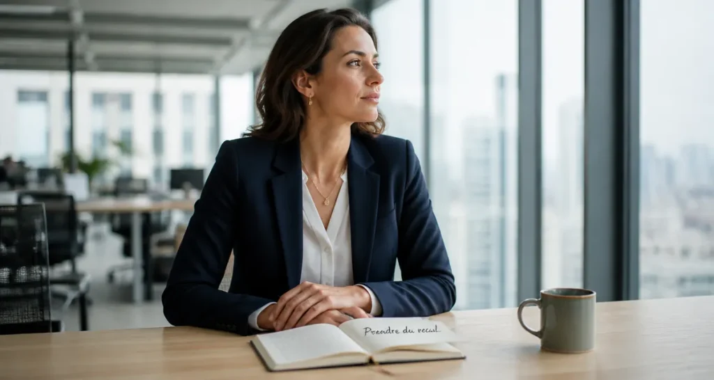 Prendre du recul au travail femme carnet open-space