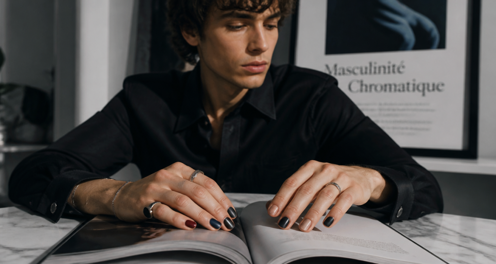 vernis à ongle homme signification sur ongles colorés d'un jeune homme
