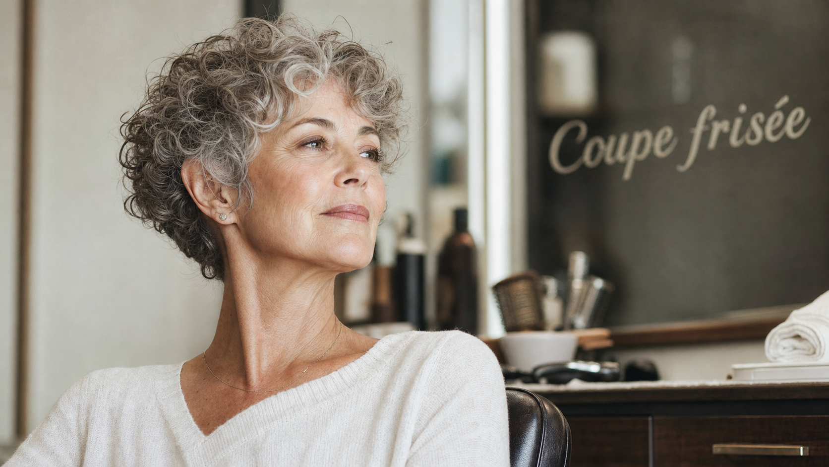 Coupe cheveux frisés courts femme 60 ans : pixie bouclé rajeunissant