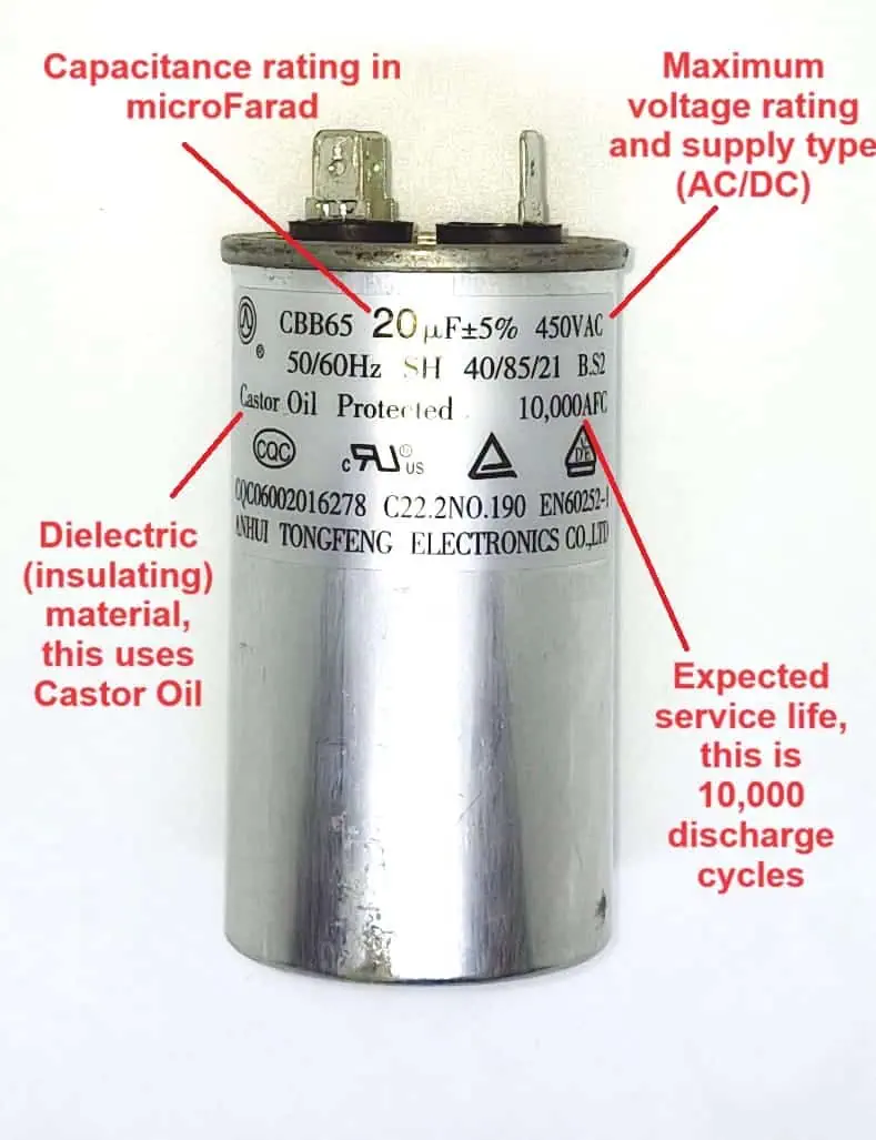 as description of the different markings on a capacitor