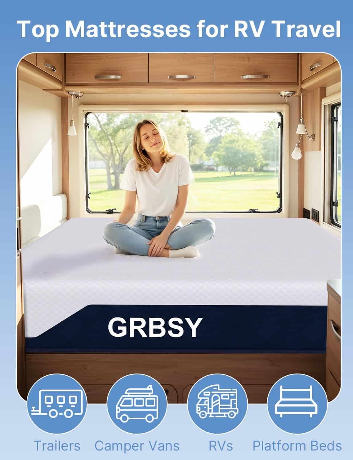 Grbsy Cooling Gel Memory Foam RV Mattress With Cooling Ice Silk Cover