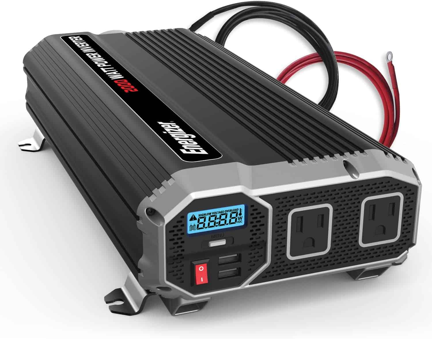 Energizer ENK2000 Power Inverter Modified Sine Wave Car Inverter, AC Outlets, USB Ports, DC to AC Converter, Battery Cables Included – ETL Approved Under UL STD 458 (1)