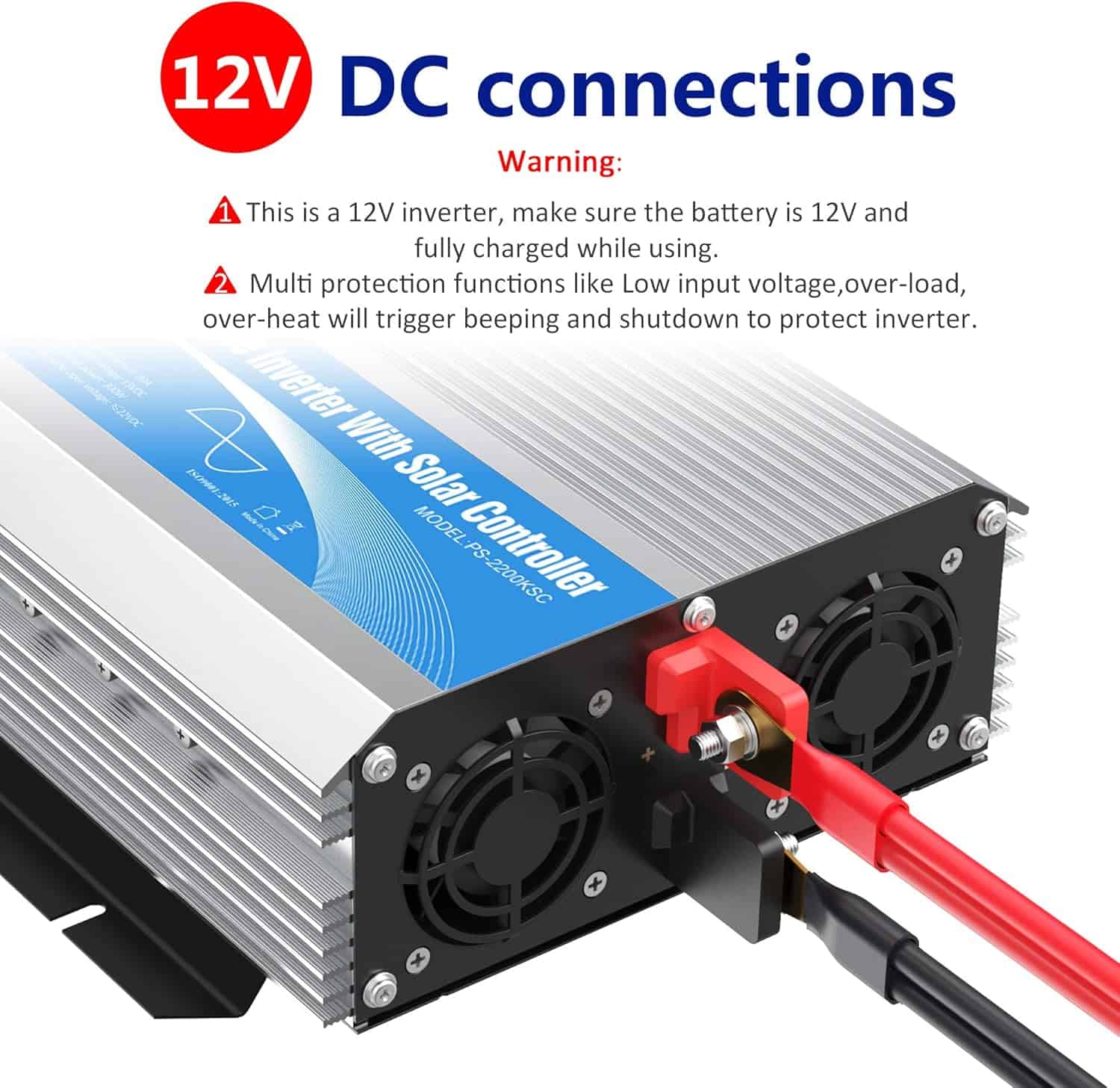 GIANDEL PS-2200KSC Pure Sine Wave Power Inverter DC to AC with Solar Charge Control Lithium Battery Compatible and Remote Control&LED Display for RVs Truck Off Grid Solar System (3)