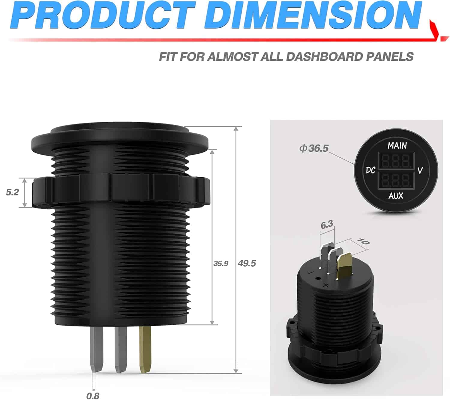 MICTUNING LED Digital Double Voltmeter, Round Panel Voltage Monitor Blue for Car Pickup RV Truck Dual Battery Pack (5)