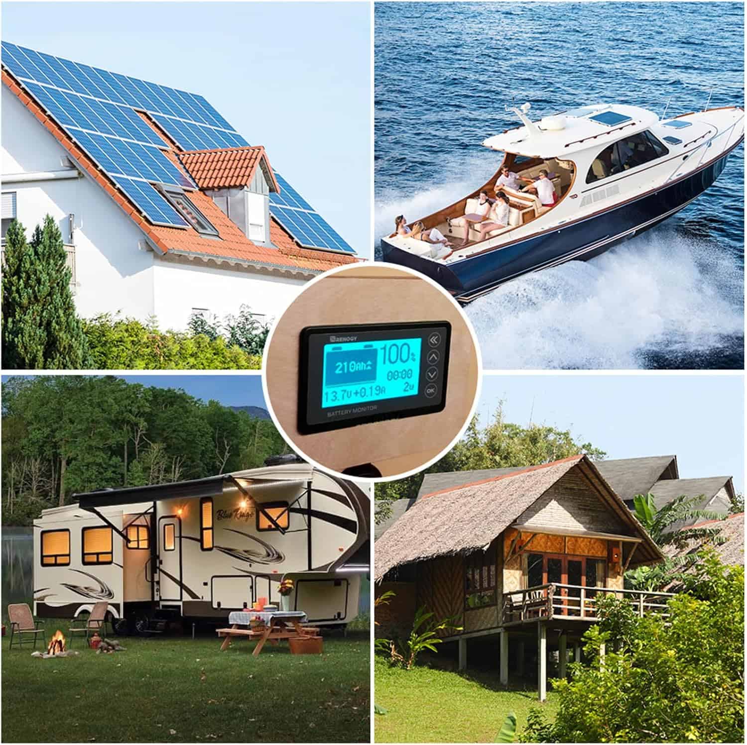 Renogy Battery Monitor with Shunt, High and Low Voltage Programmable Alarm, Shielded Cable, Compatible Lithium Sealed, Gel, Flooded Batteries, Black (8)