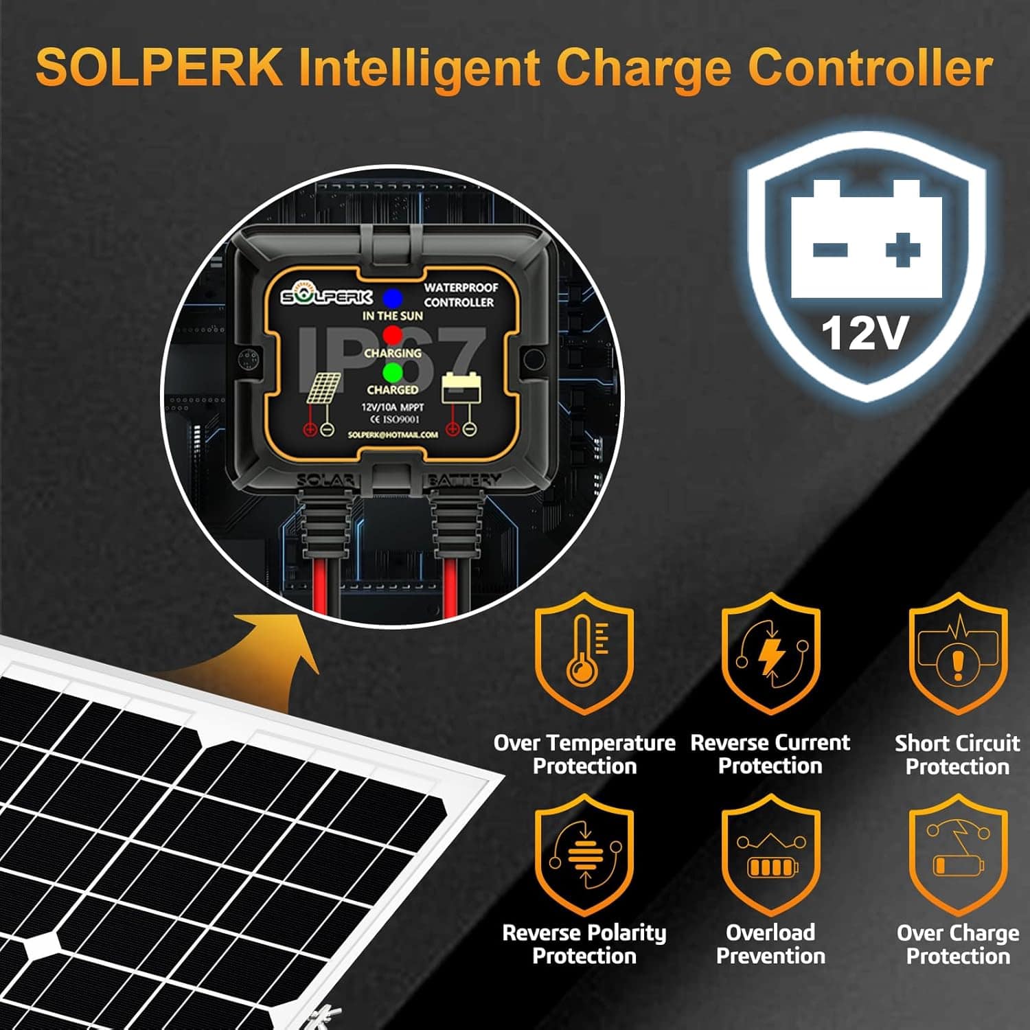 SOLPERK Solar Panel Kit, Solar Battery Trickle Charger Maintainer + Upgrade Controller + Adjustable Mount Bracket for Boat Car RV Motorcycle Marine Automotive (1)