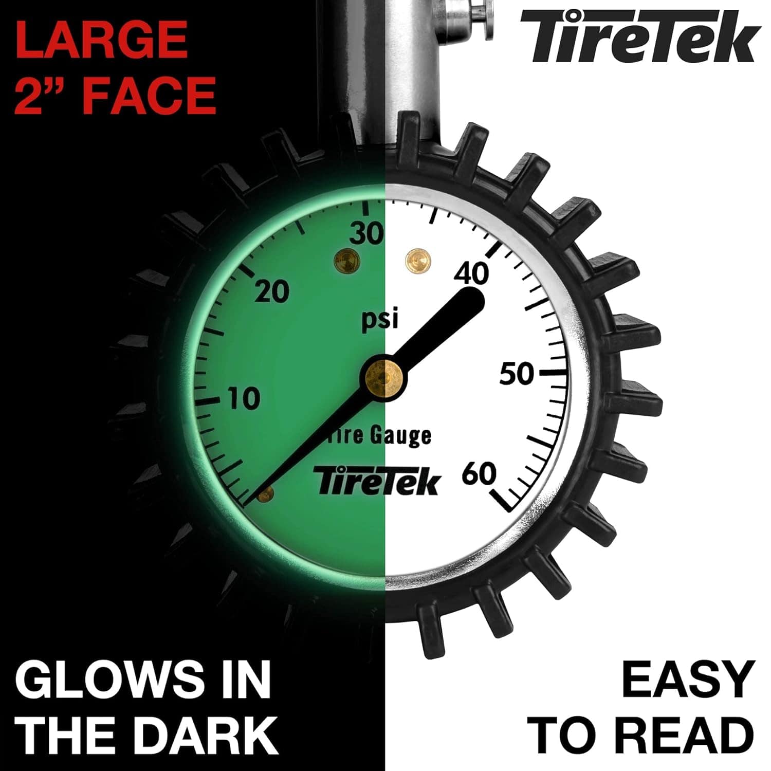 TireTek Tire Pressure Gauge for Cars (ANSI Certified) Premium Air Pressure Gauge for Tires - Easy to Read Glow in The Dark Automobile Analog Circular Dial 97)