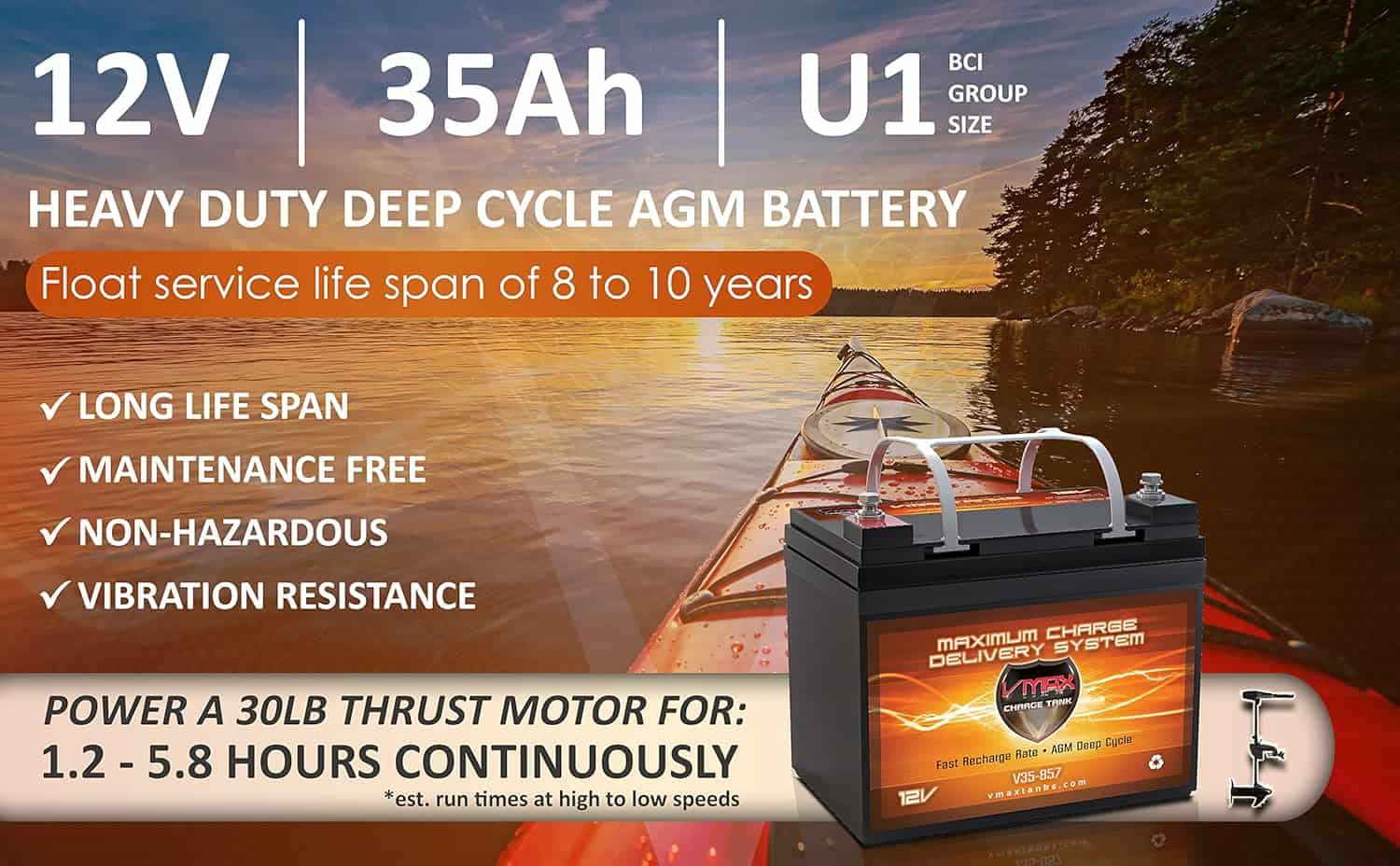VMAX857 AGM Battery Marine Deep Cycle HI Performance Battery ideal for boats and minn kota, minnkota, cobra, sevylor and other trolling motor (1)